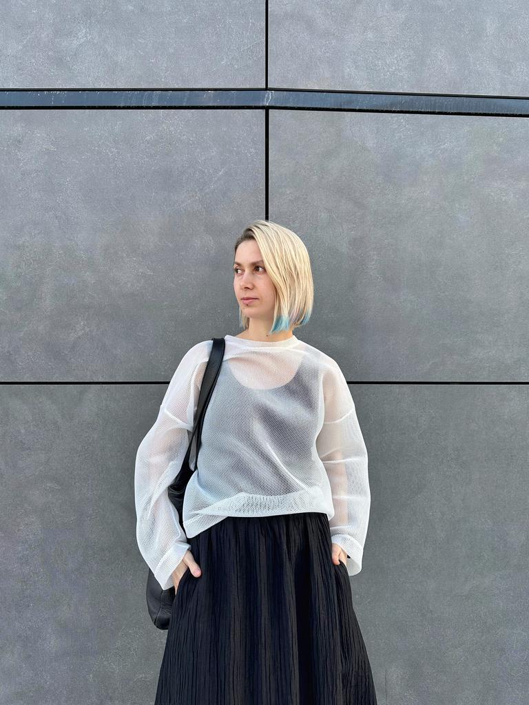 Свитшот из объёмной сетки молочный