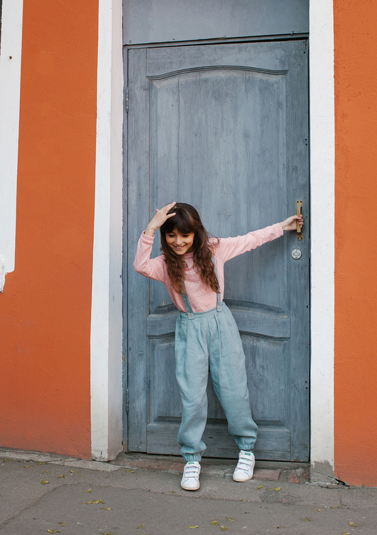 Брюки на подтяжках из мягкого льна (мятные)