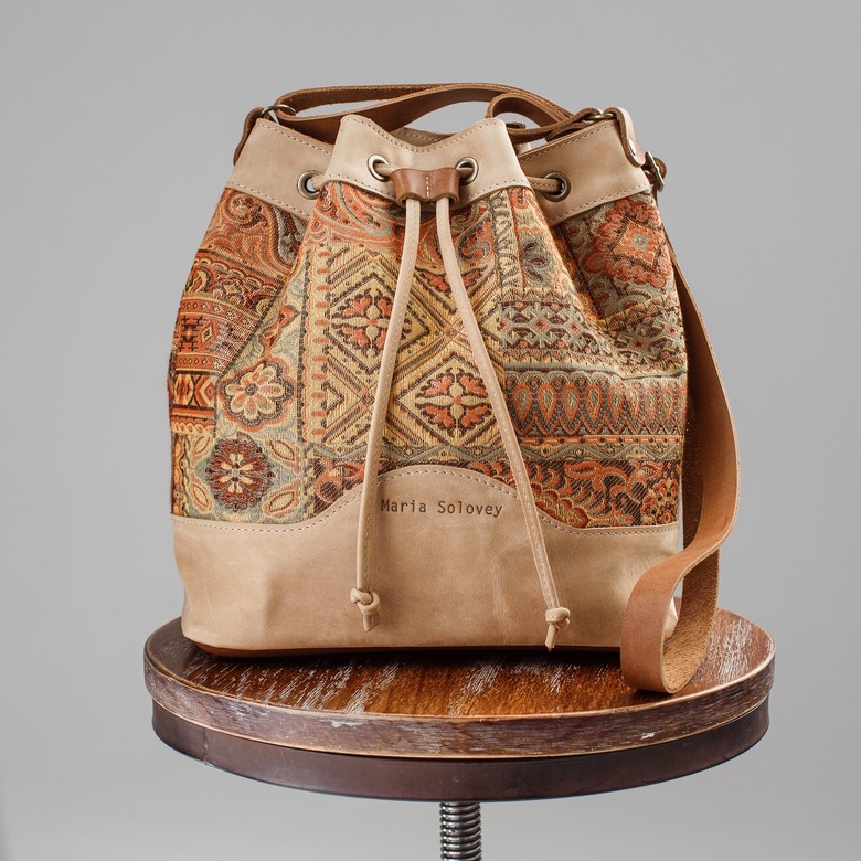 Текстильно-кожаная сумка-торба "Медовая"