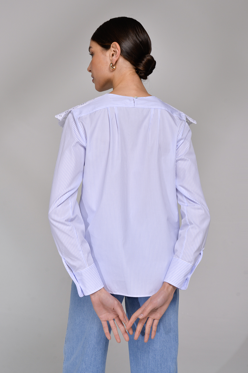 GRIFONI Рубашка из поплина с воротником из итальянского handmade-кружева "San Gallo"