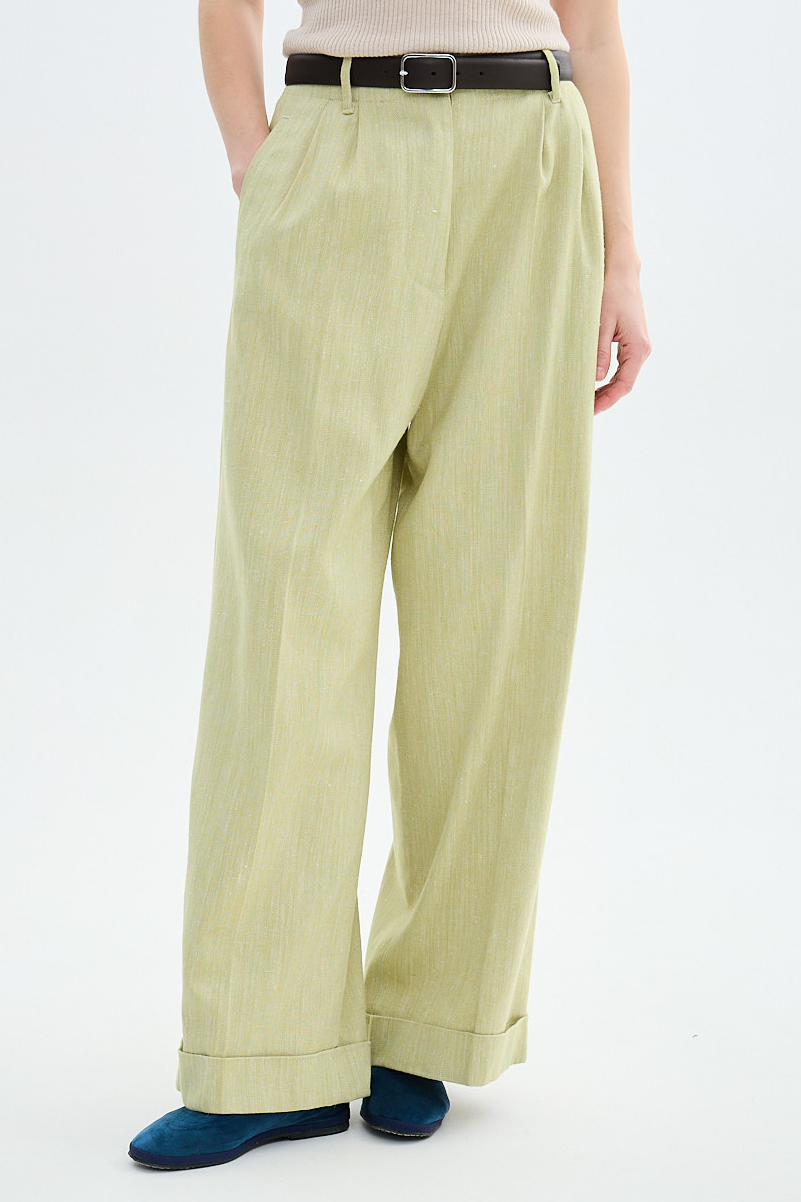 TRUE NYC x JF STORE Брюки прямого кроя с высокой посадкой "Simona" из органического хлопка со льном