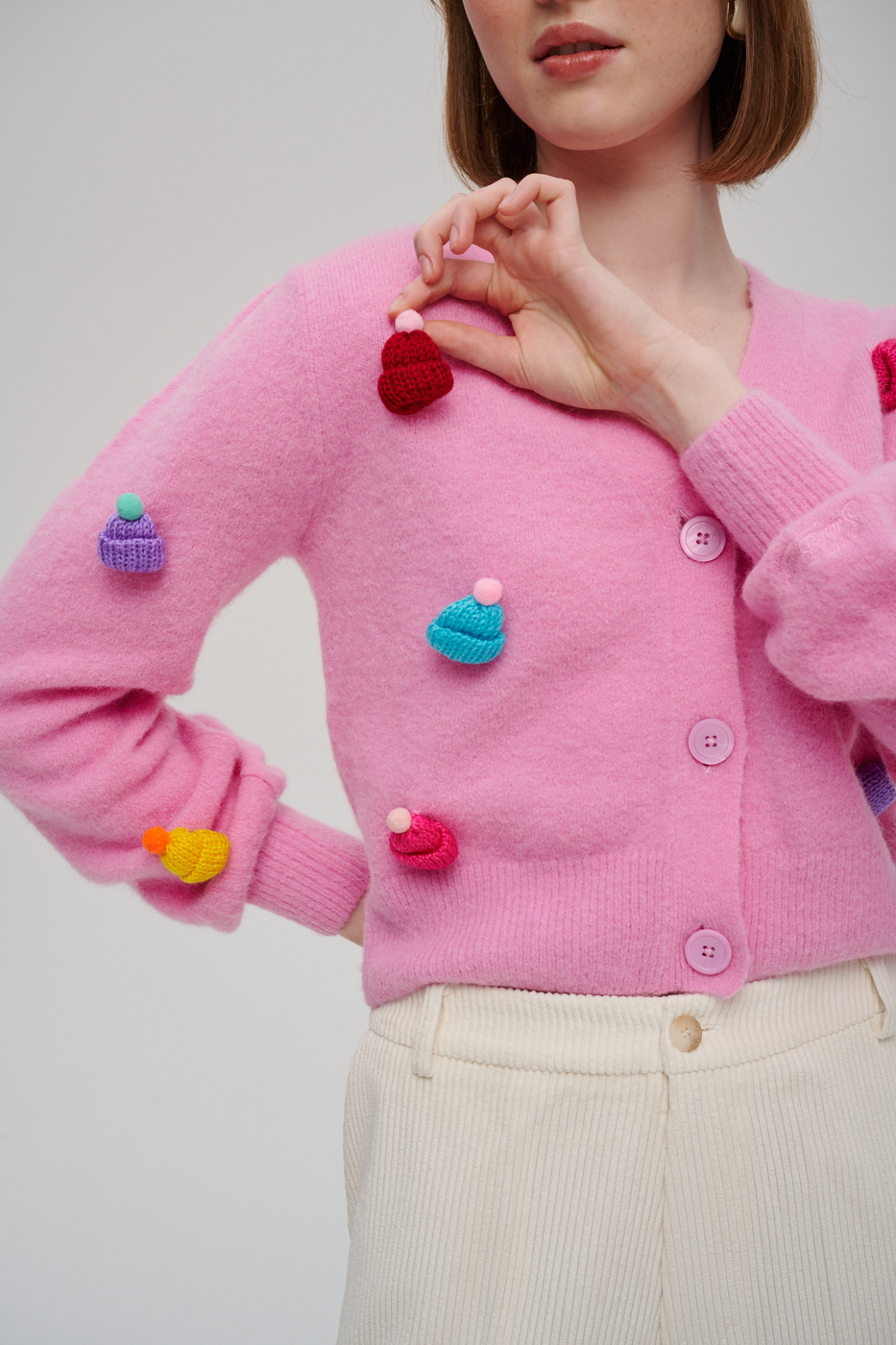 MC2 Saint Barth Кардиган-кроп c объемными аппликациями "шапки-бинни".