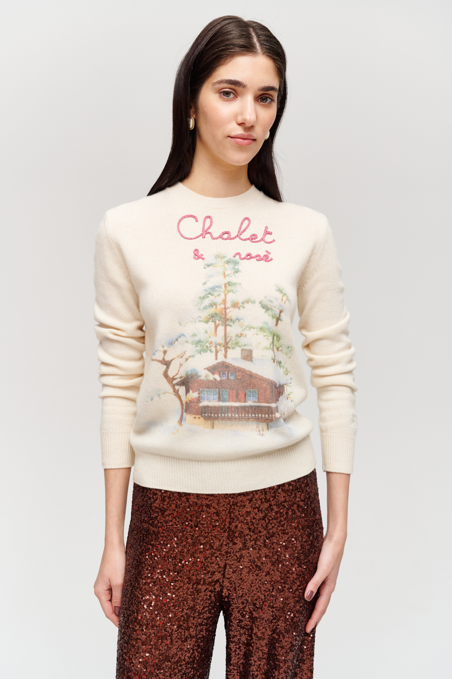 MC2 Saint Barth Пуловер из кашемира и шерсти с рисунком и вышивкой "Chalet & Rose"