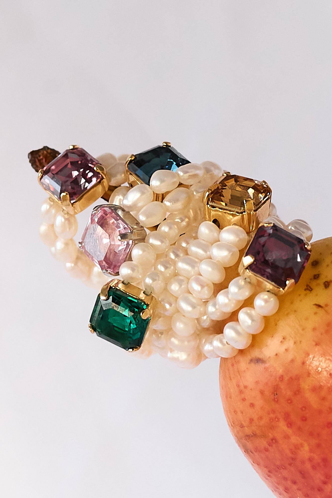 MODERN PEARLS Кольцо двойное из речного жемчуга с кристаллом Swarovski  оттенка  аметиста