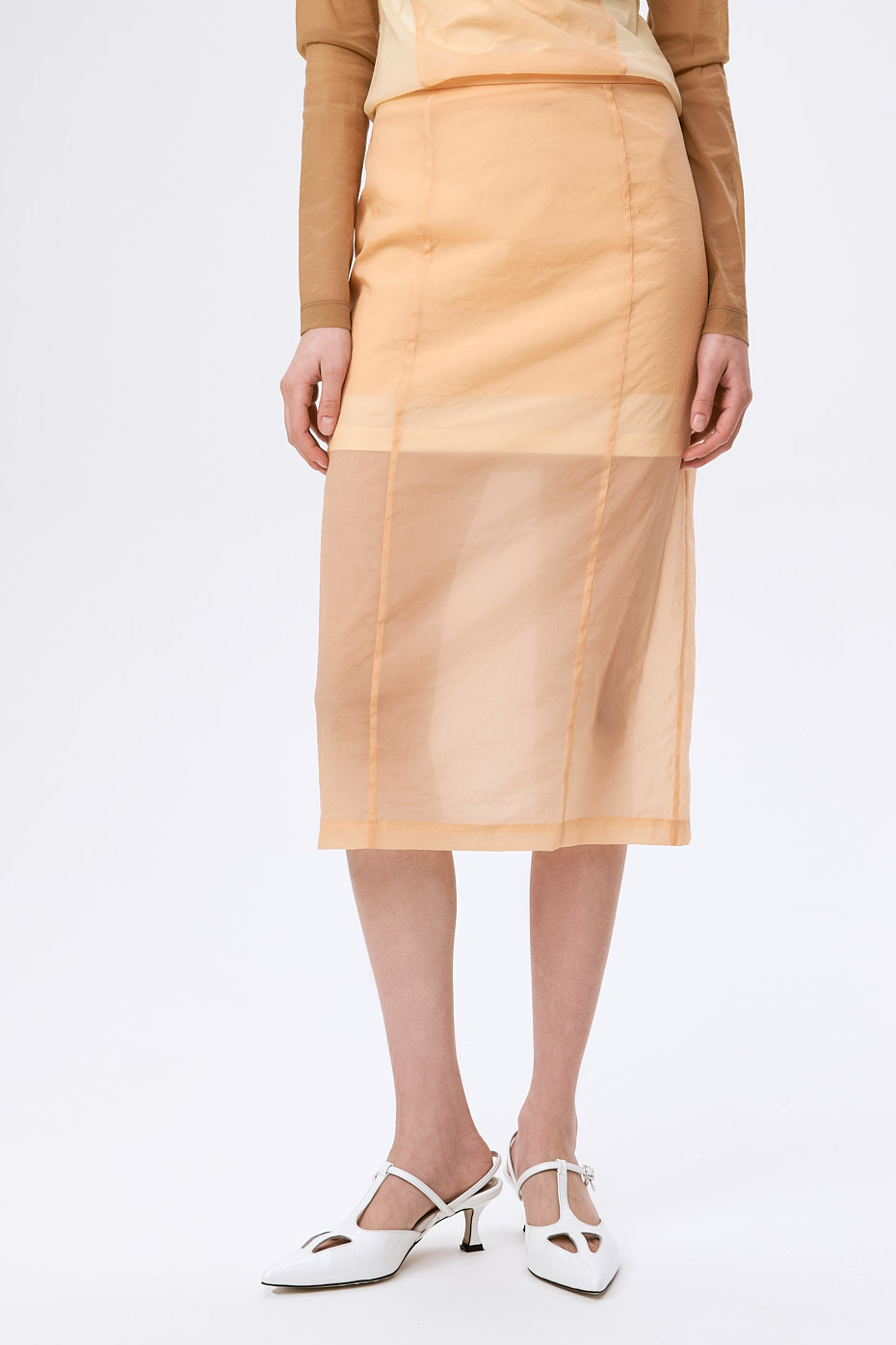 TELA Юбка NUDE DROP двухслойная из техно-нейлона в оттенке peach fuzz