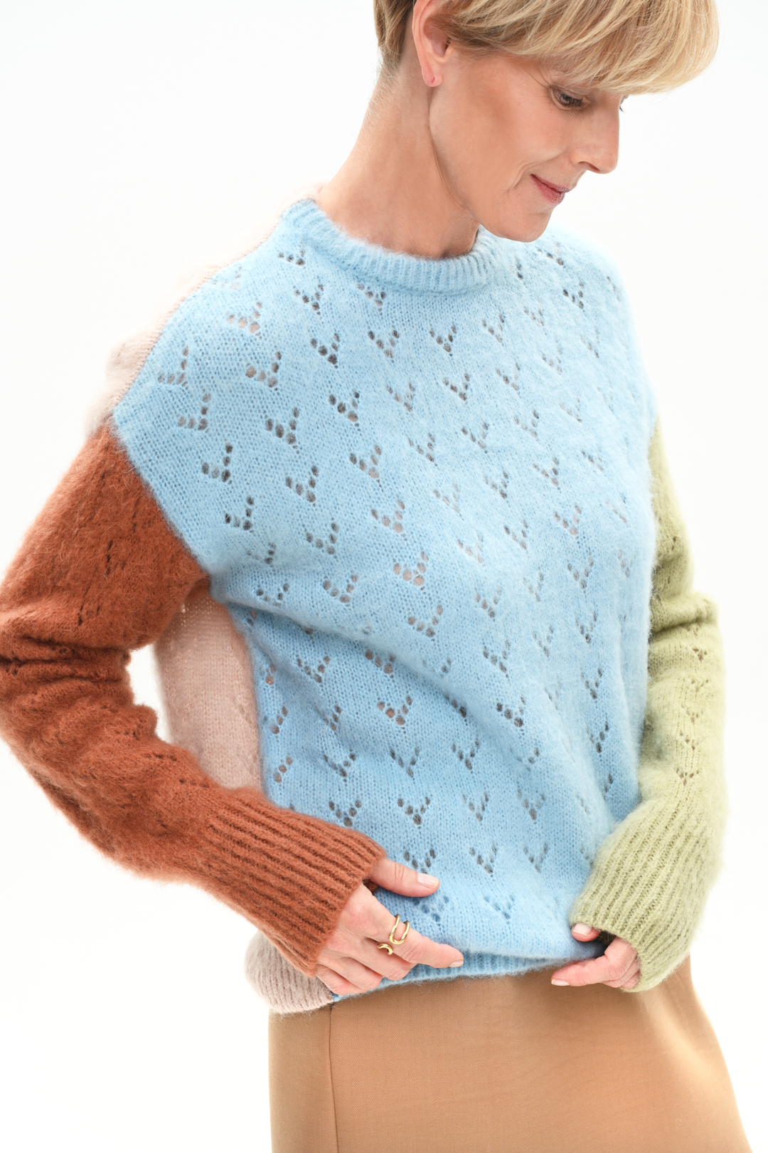 OTTOD'AME Пуловер ажурной вязки трехцветный