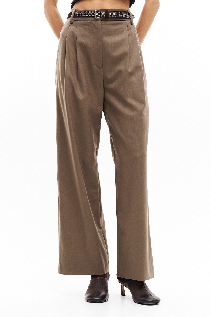 TELA Брюки-палаццо EDAMAME из технологичной шерсти тонкого кручения оттенка тауп