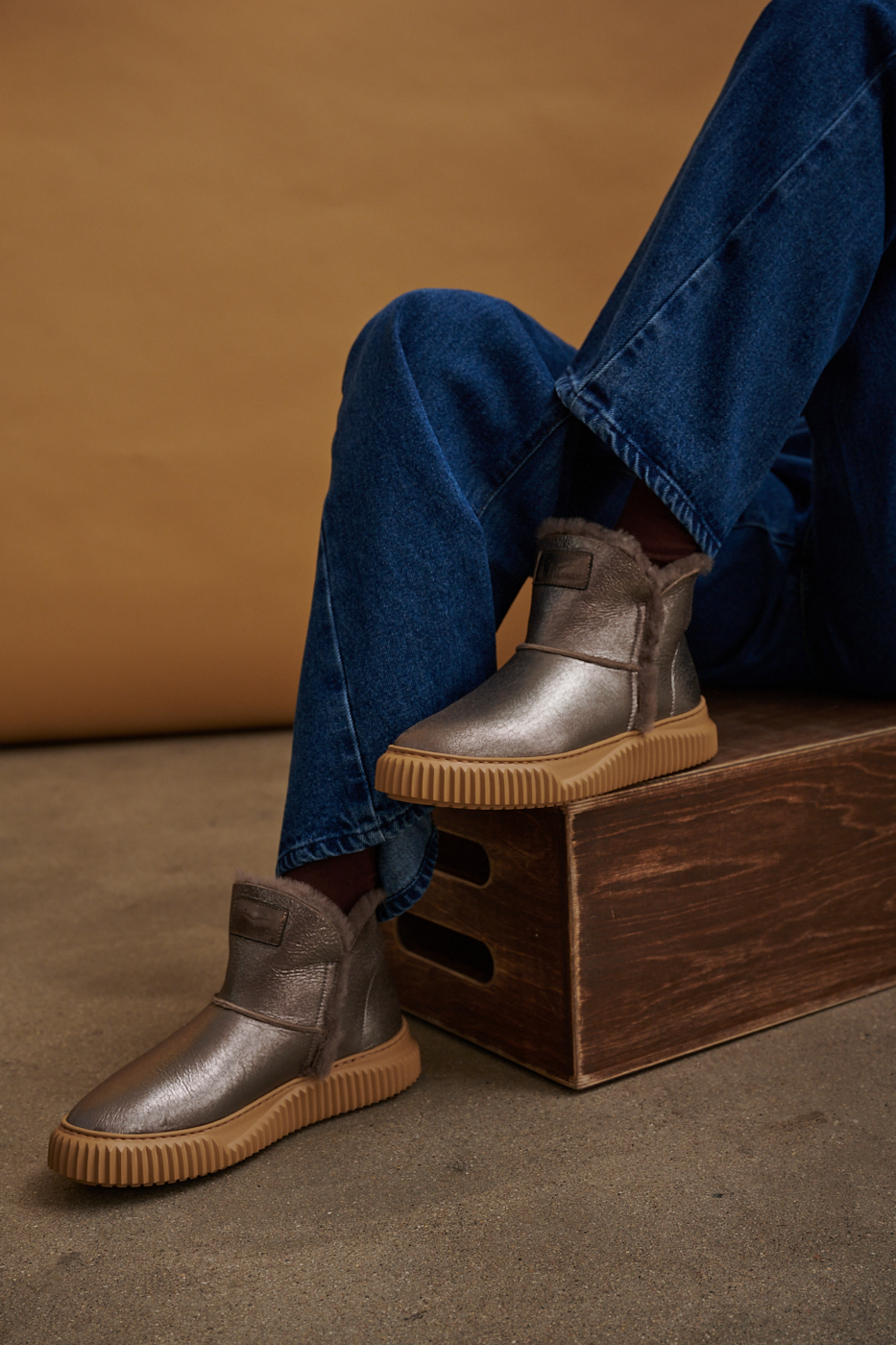 VOILE BLANCHE Ботинки LAND из металлизированной кожи на меху