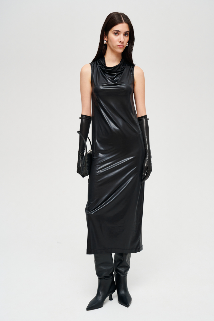 OTTOD'AME Платье с эффектом винила в цвете черный глянец