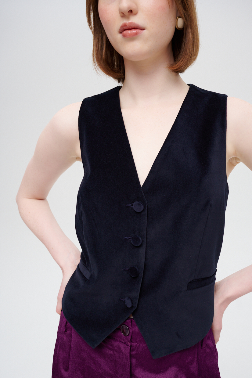 MERCÍ Жилет из бархата оттенка royal blue