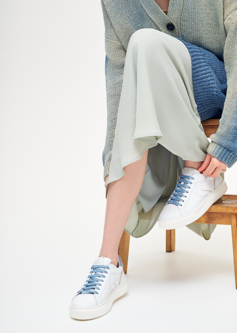 VOILE BLANCHE Кеды LIPARI из кожи наппа с контрастной серо-голубой отделкой