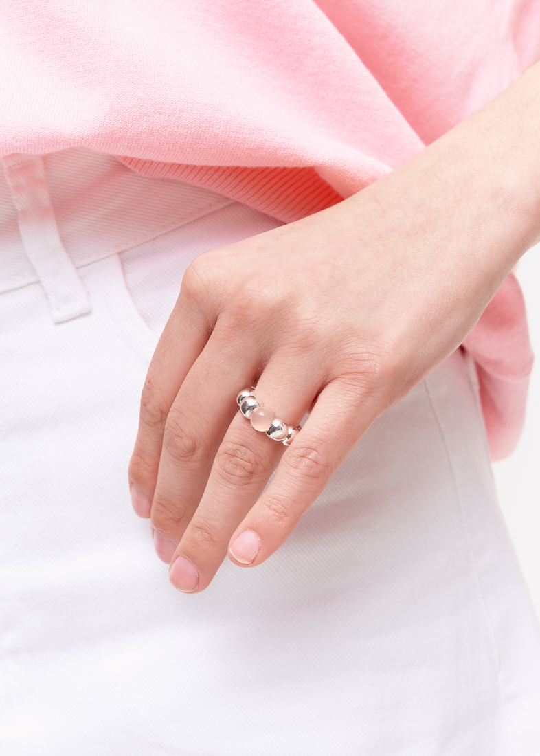 JF STORE  Кольцо Bubbles с натуральным розовым кварцем