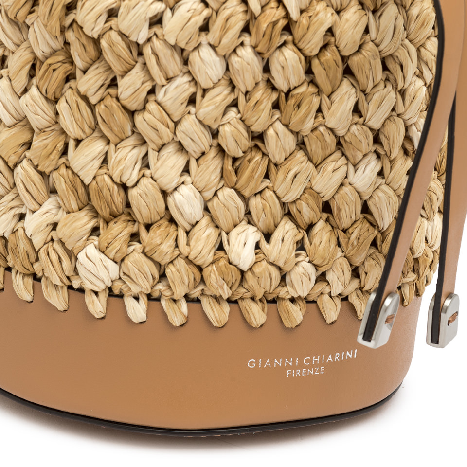 GIANNI CHIARINI  Сумка-корзинка NATALIA из плетеной соломки и кожи оттенка коньяка