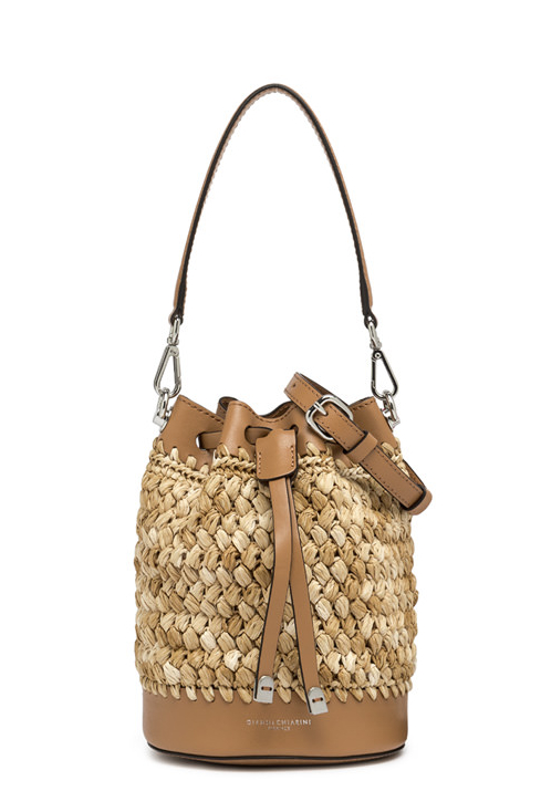 GIANNI CHIARINI  Сумка-корзинка NATALIA из плетеной соломки и кожи оттенка коньяка