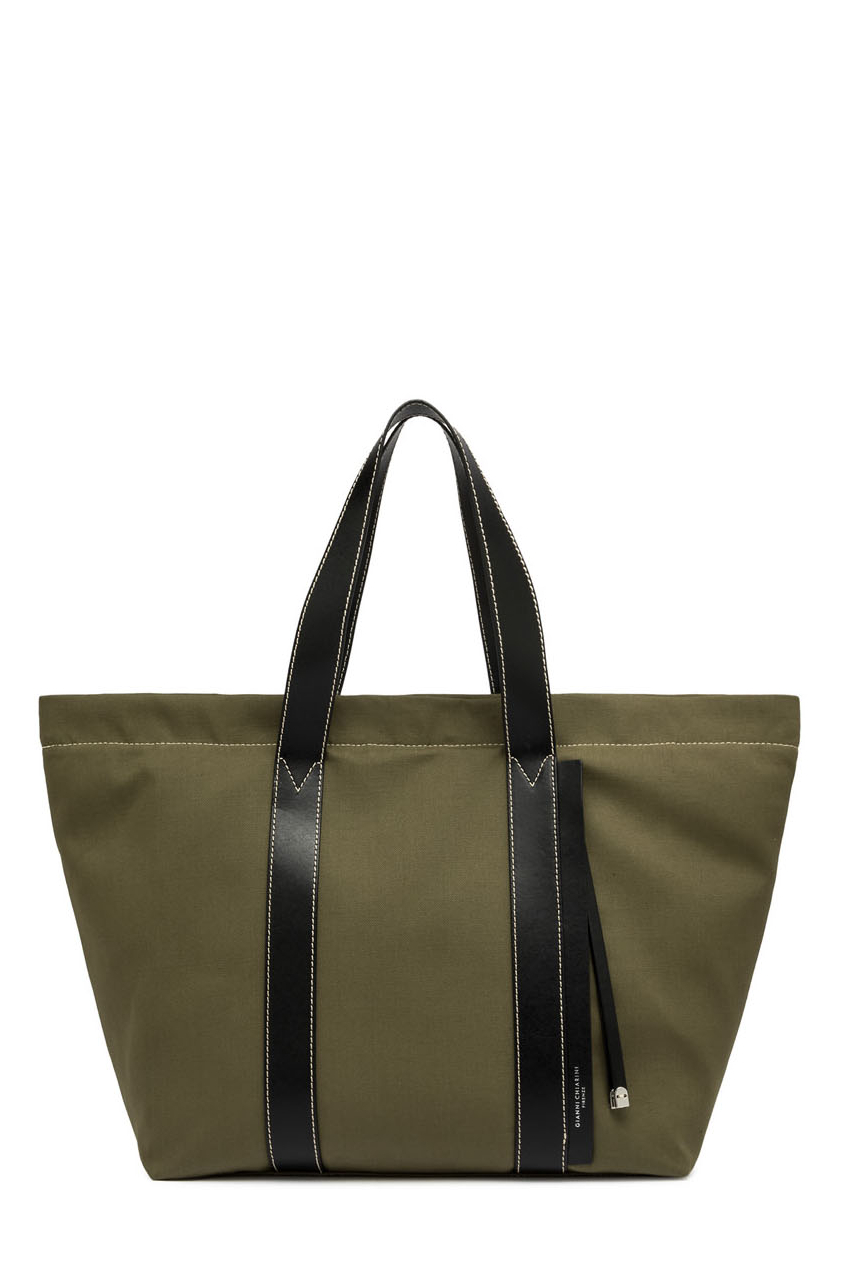 GIANNI CHIARINI  Сумка-тоут из нейлона оттенка оливы с кожаными деталями