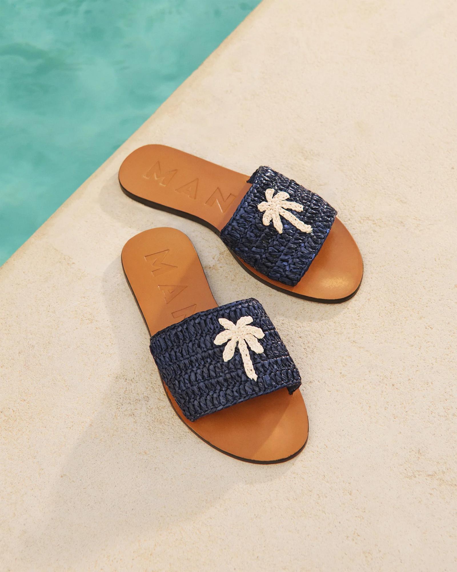 MANEBI Мюли на кожаной подошве из плетеной рафии Yucatan