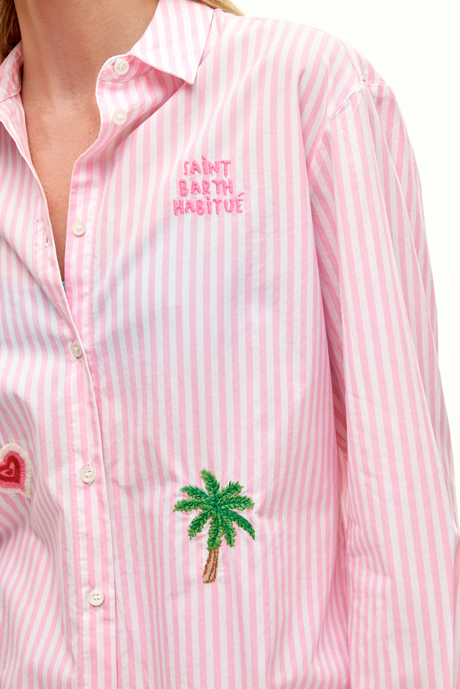 MC2 Saint Barth Рубашка из хлопка с рисунком в полоску и вышивкой ручной работы