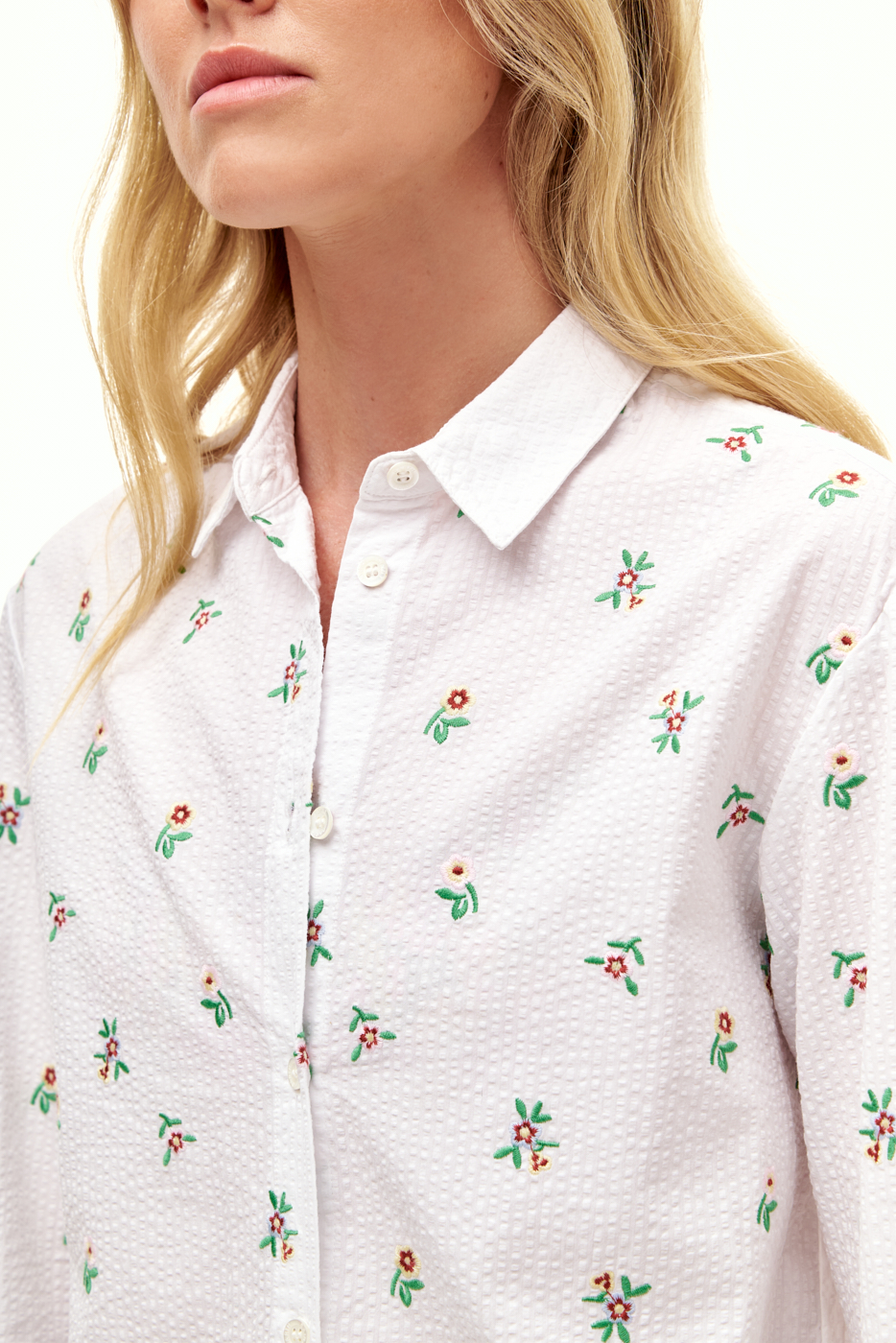 MC2 Saint Barth  Рубашка из органического жатого хлопка с цветочной вышивкой