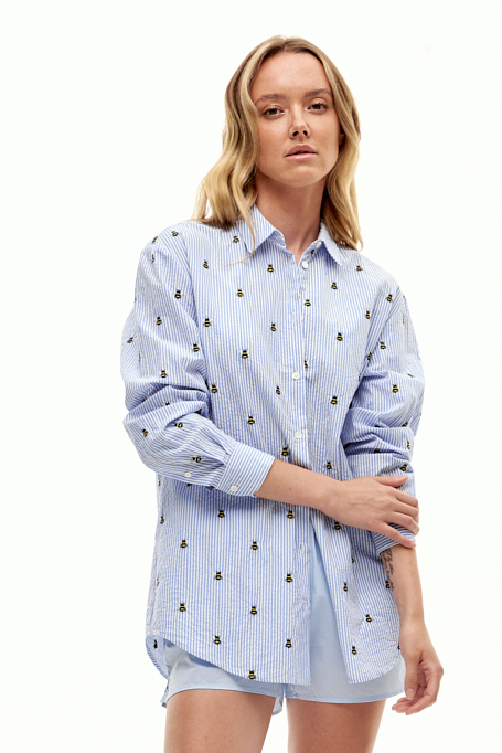 MC2 Saint Barth Рубашка из органического жатого хлопка с вышивкой «пчелки»