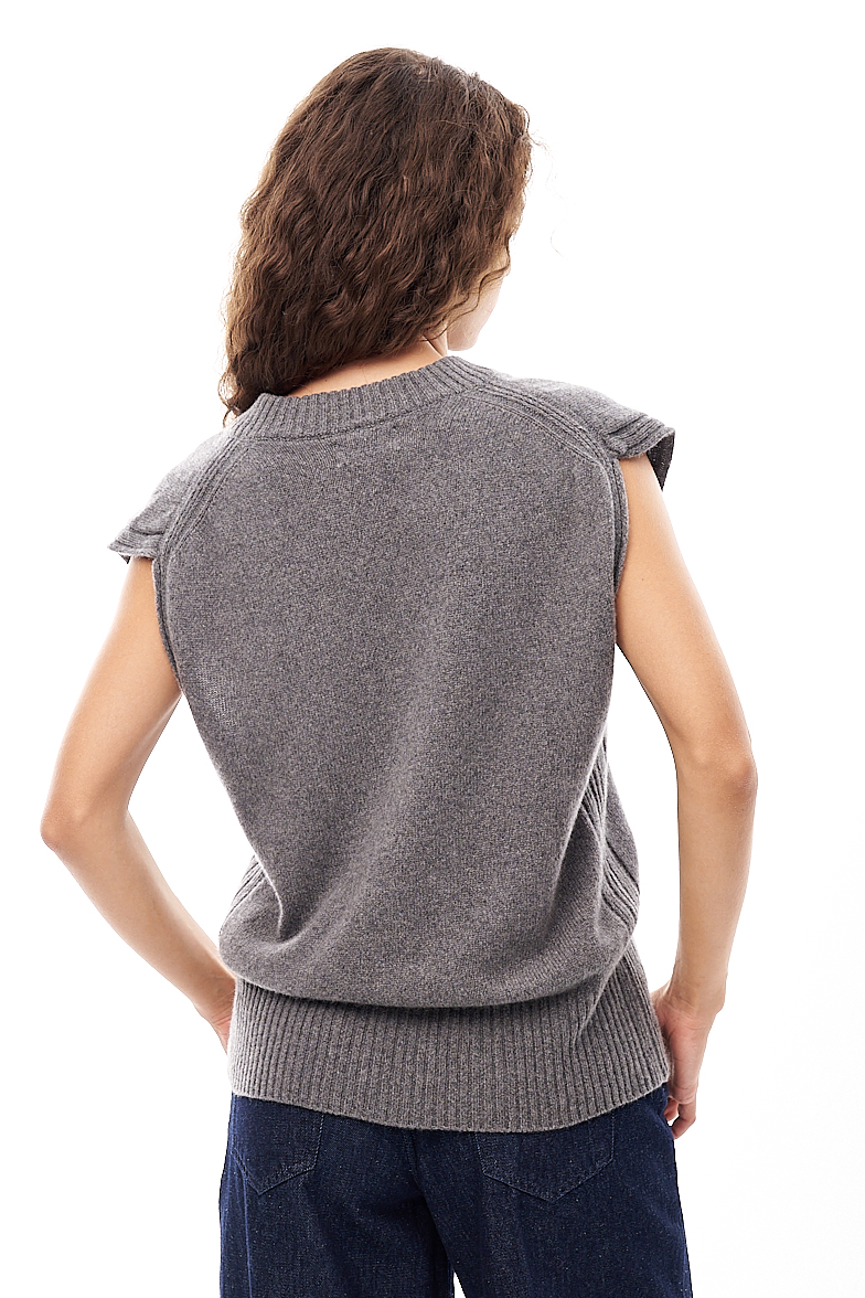 OTTOD'AME  Жилет удлиненного кроя из кашемира серо-меланжевого оттенка