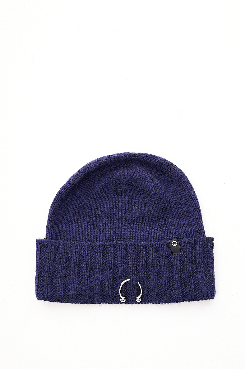 OTTOD'AME Шапка с отворотом из бленда кашемира и шерсти в оттенке navy blue