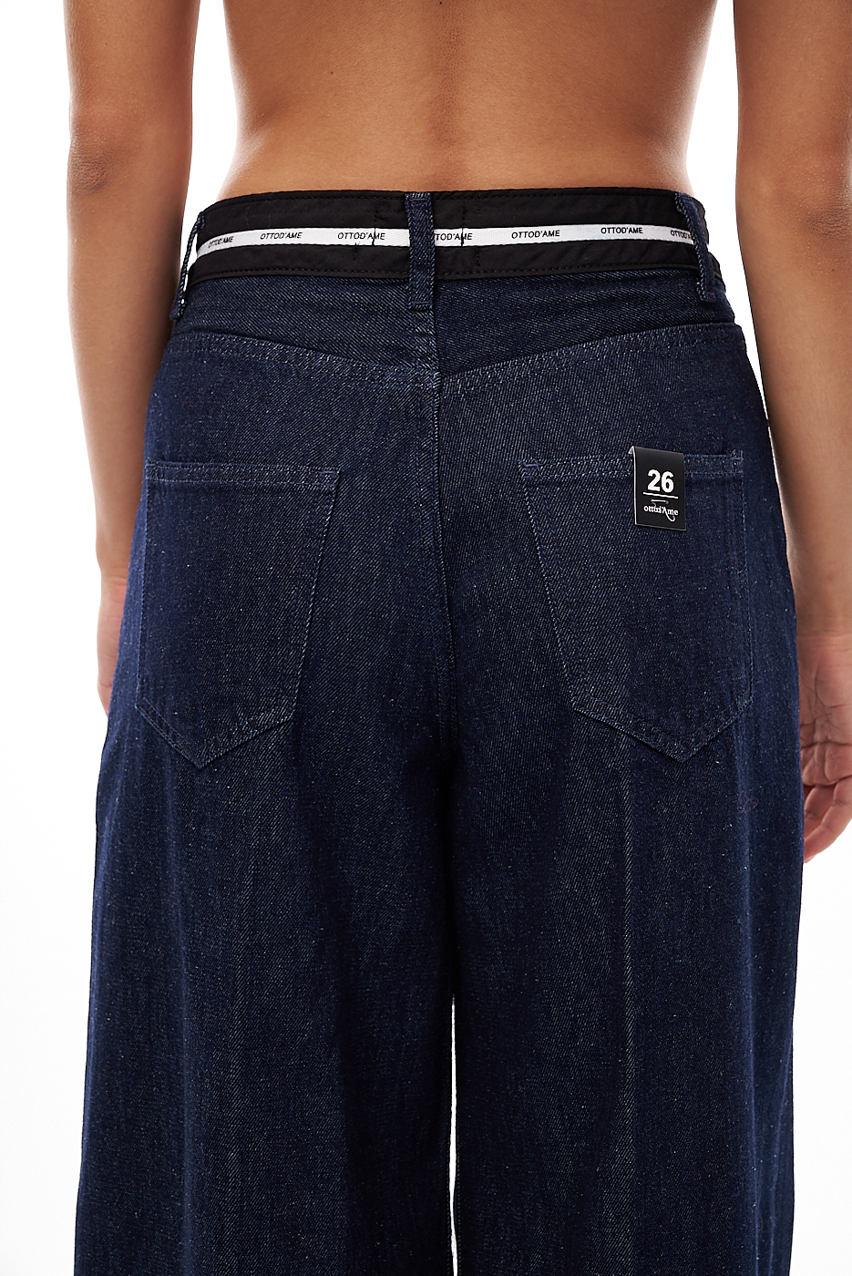 OTTOD'AME  Джинсы расклешенные от бедра из крафтового темно-синего денима с отделкой по поясу