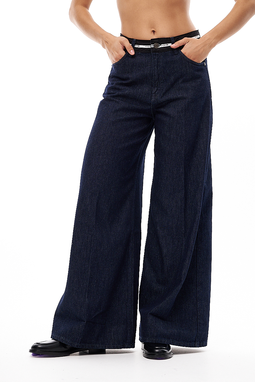 OTTOD'AME  Джинсы расклешенные от бедра из крафтового темно-синего денима с отделкой по поясу