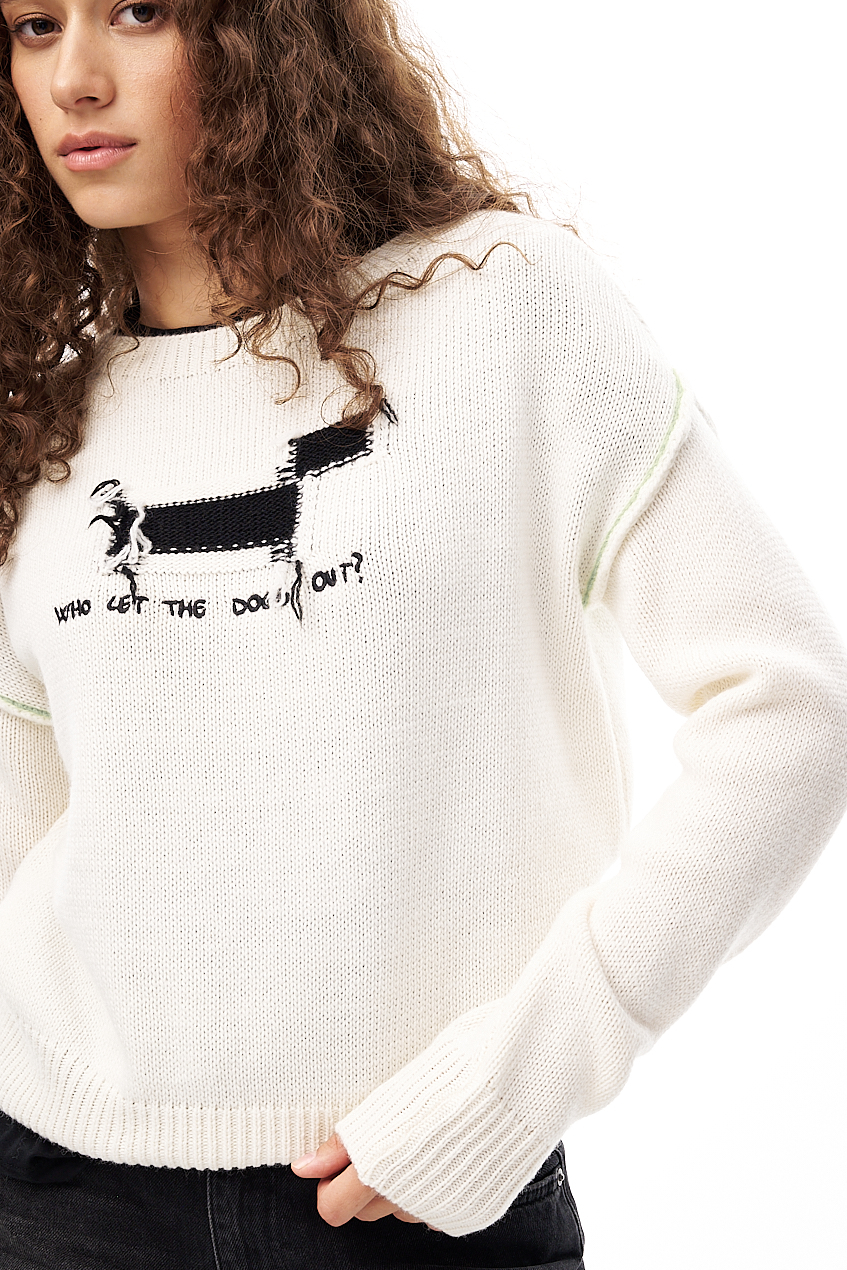 OTTOD'AME  Свитер свободного кроя  из молочной шерсти «who left  the dog out?!»