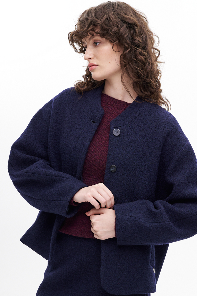 OTTOD'AME Бомбер из фактурной шерсти букле оттенка navy blue