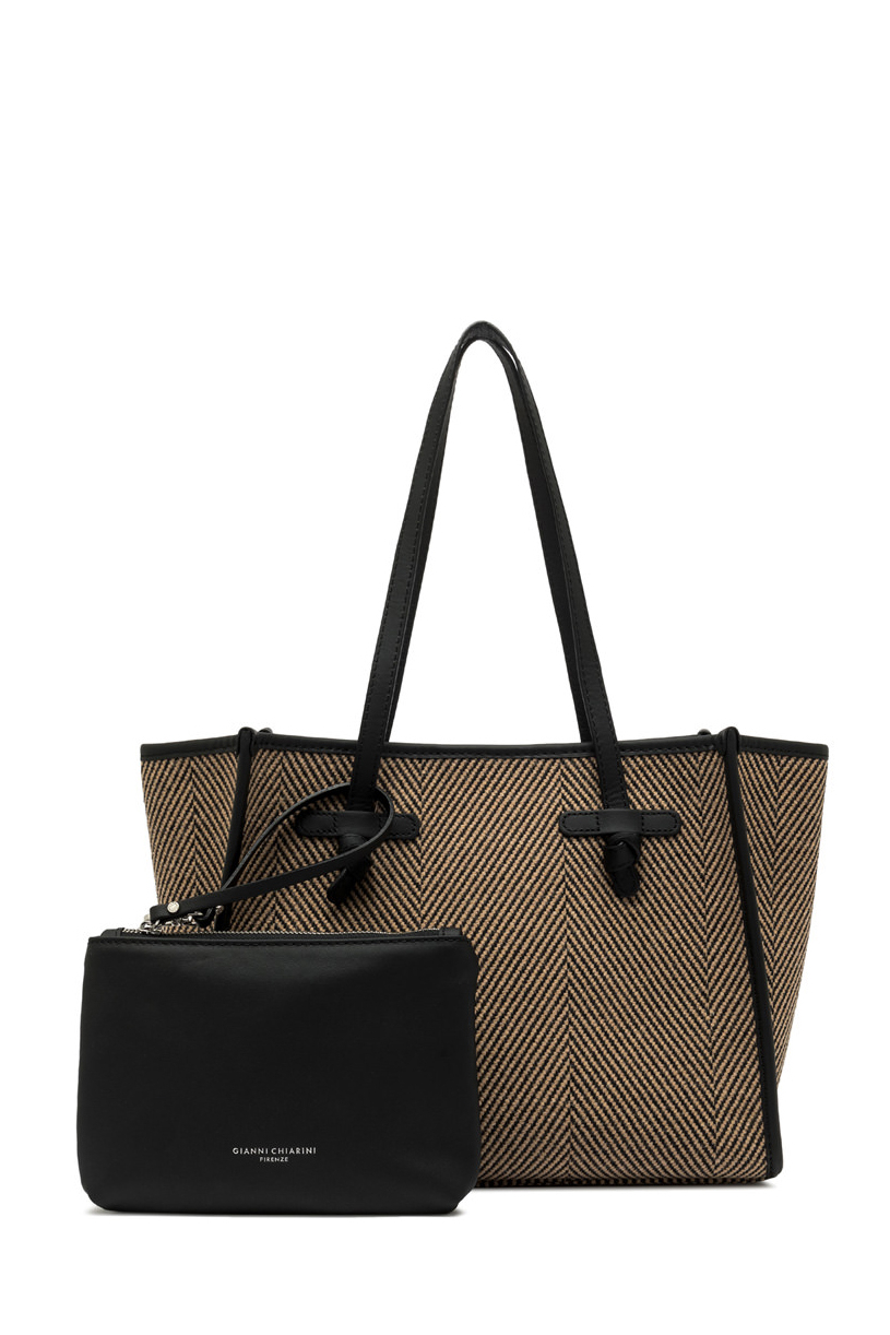 GIANNI CHIARINI Сумка-тоут Marcella 32 SPIGA из шерсти жаккардового плетения черного оттенка