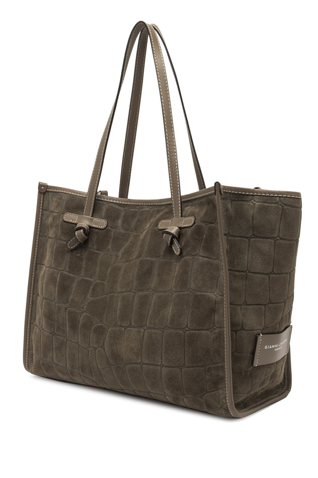 GIANNI CHIARINI Сумка-тоут MARCELLA  soft barck из тисненой замши оттенка тауп