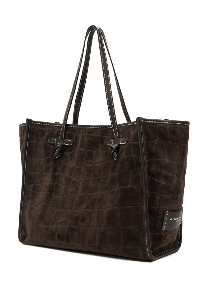 GIANNI CHIARINI Сумка-тоут MARCELLA  soft barck из тисненой замши оттенка эспрессо