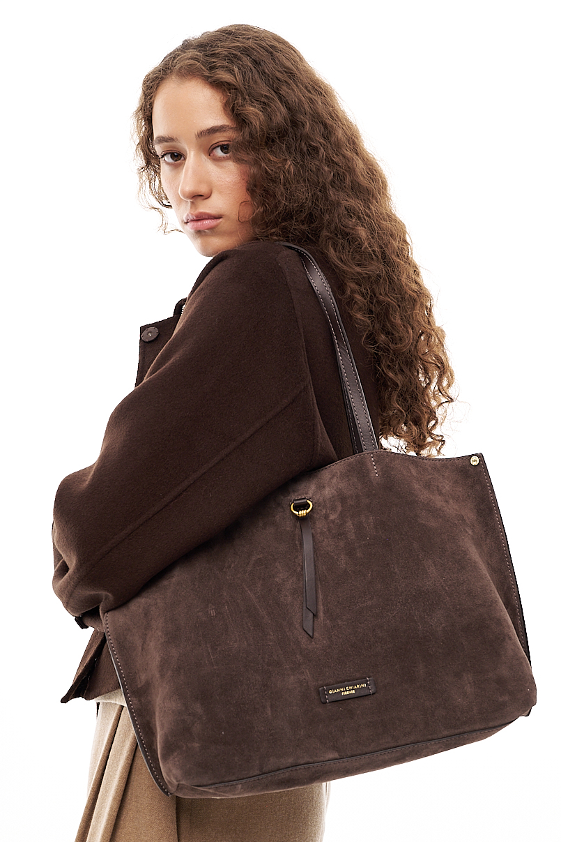 GIANNI CHIARINI Сумка EGLE мягкой формы из натуральной замши оттенка горького шоколада