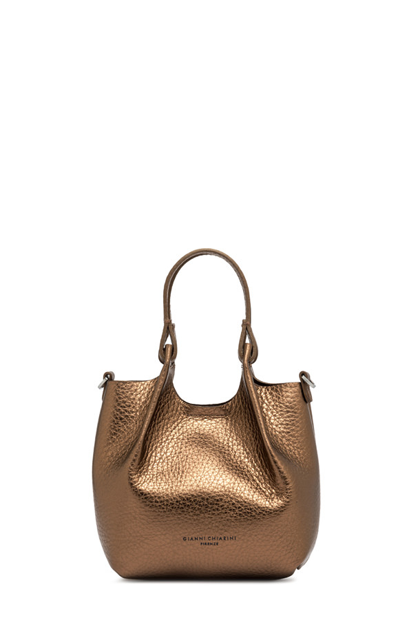 GIANNI CHIARINI Сумка DUA mini из металлизированной кожи оттенка бронзы