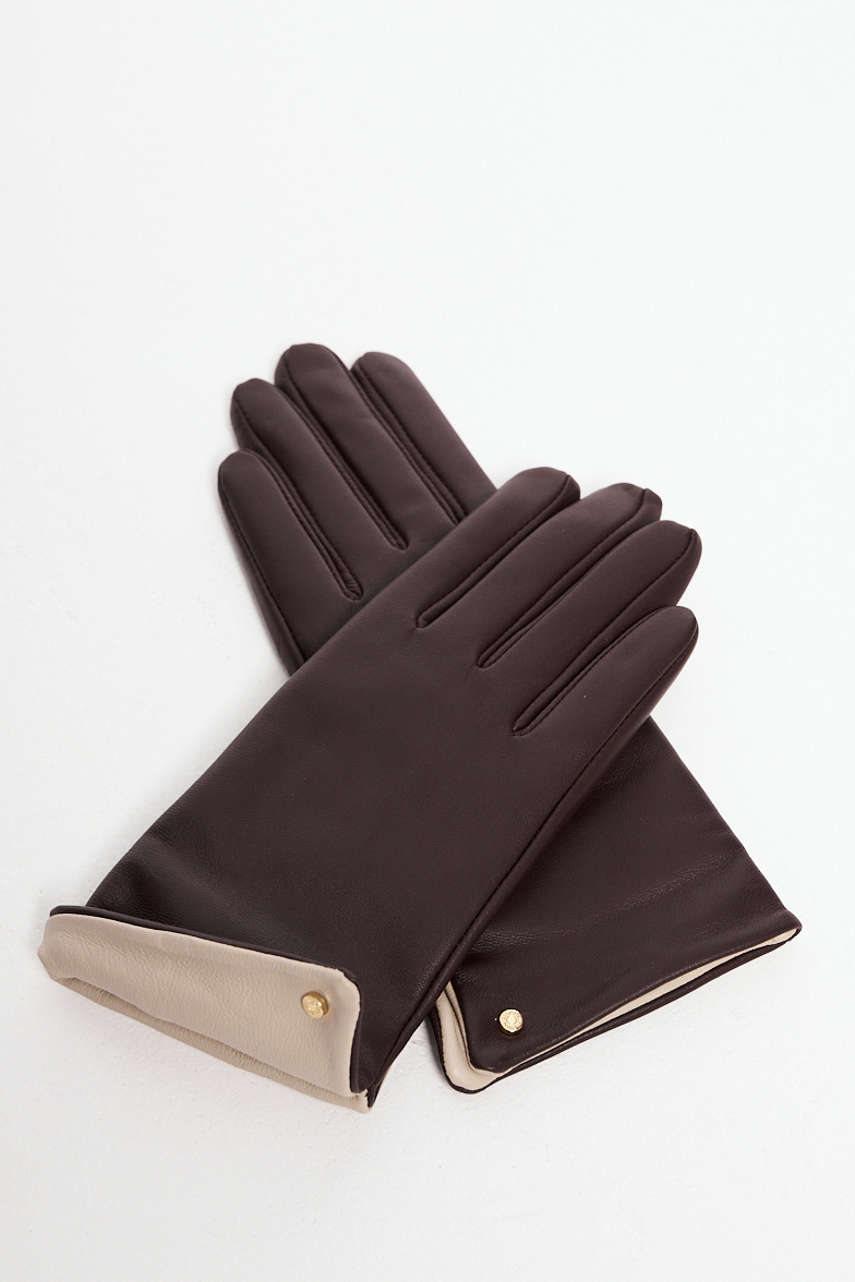 GIANNI CHIARINI Перчатки из премиальной кожи наппа оттенка шоколада с контрастной отделкой из молочной кожи