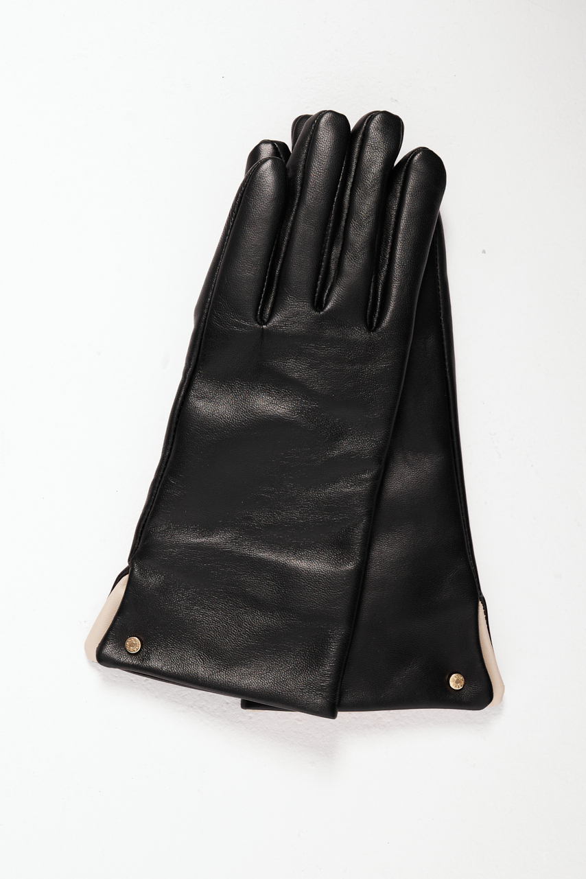 GIANNI CHIARINI Перчатки из премиальной кожи наппа черного цвета с контрастной отделкой из молочной кожи