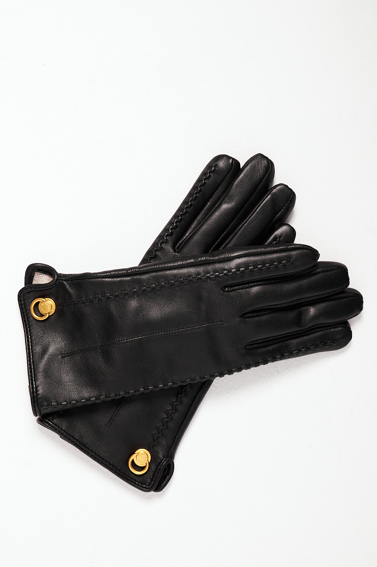 GIANNI CHIARINI  Перчатки из премиальной кожи наппа черного цвета с декором из плетеной кожи на подкладке из кашемира
