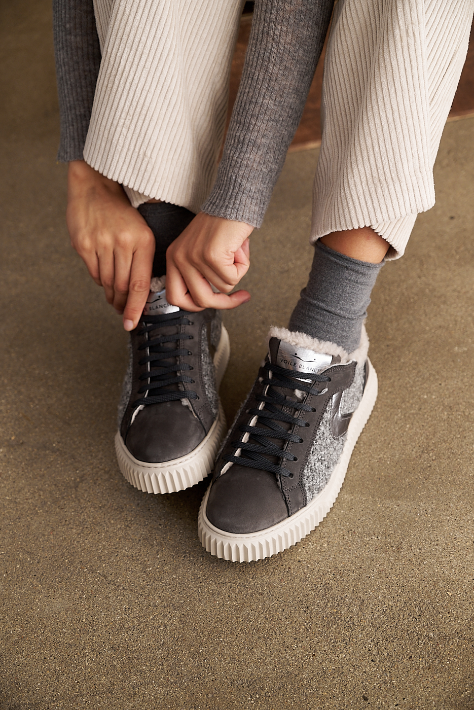 VOILE BLANCHE  Кеды LIPARI из нубука и жаккардовой шерсти оттенка графит на меху