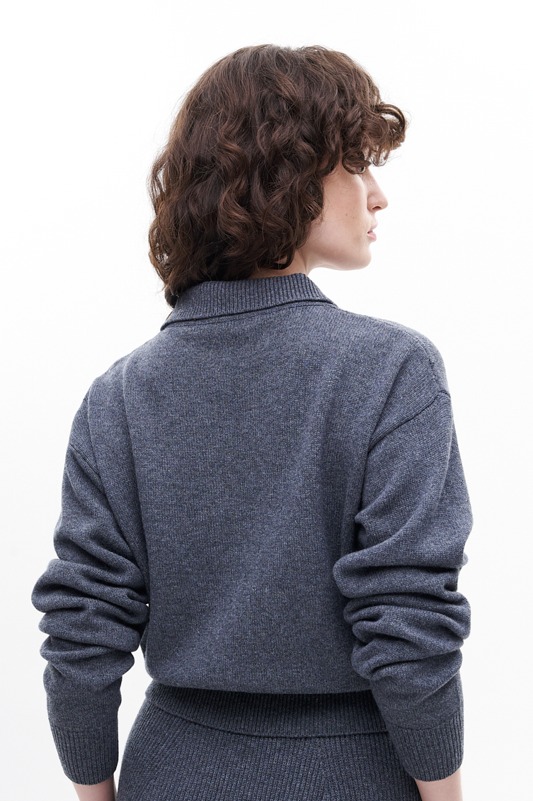 TELA Поло из премиальной шерсти в оттенке серого меланжа