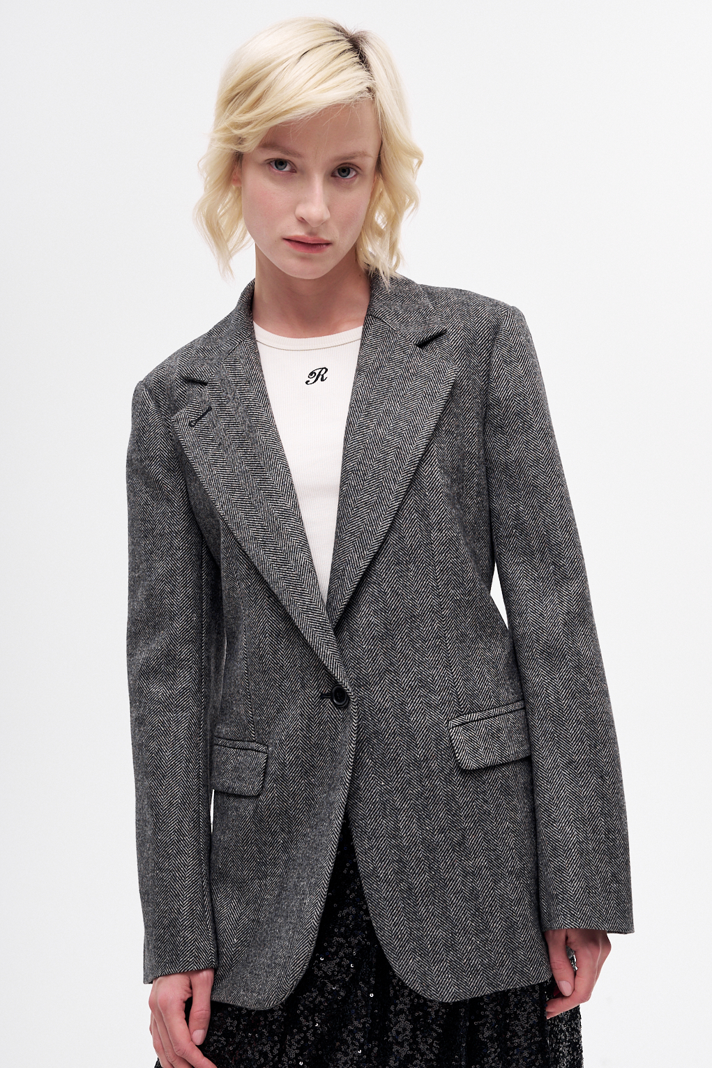 OTTOD'AME  Жакет приталенного кроя из костюмной шерсти с рисунком в елочку