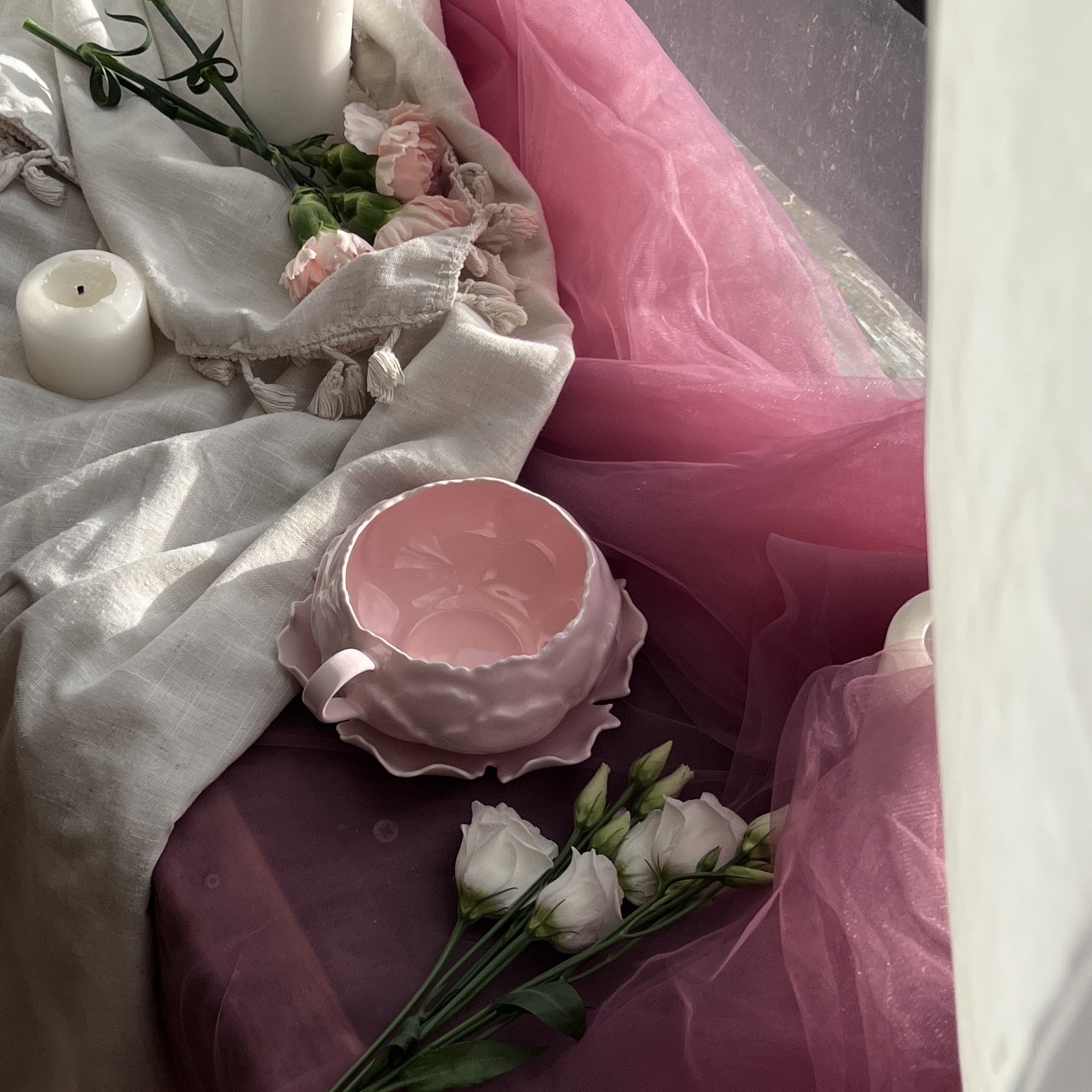 Чашка с блюдцем Пион розовый