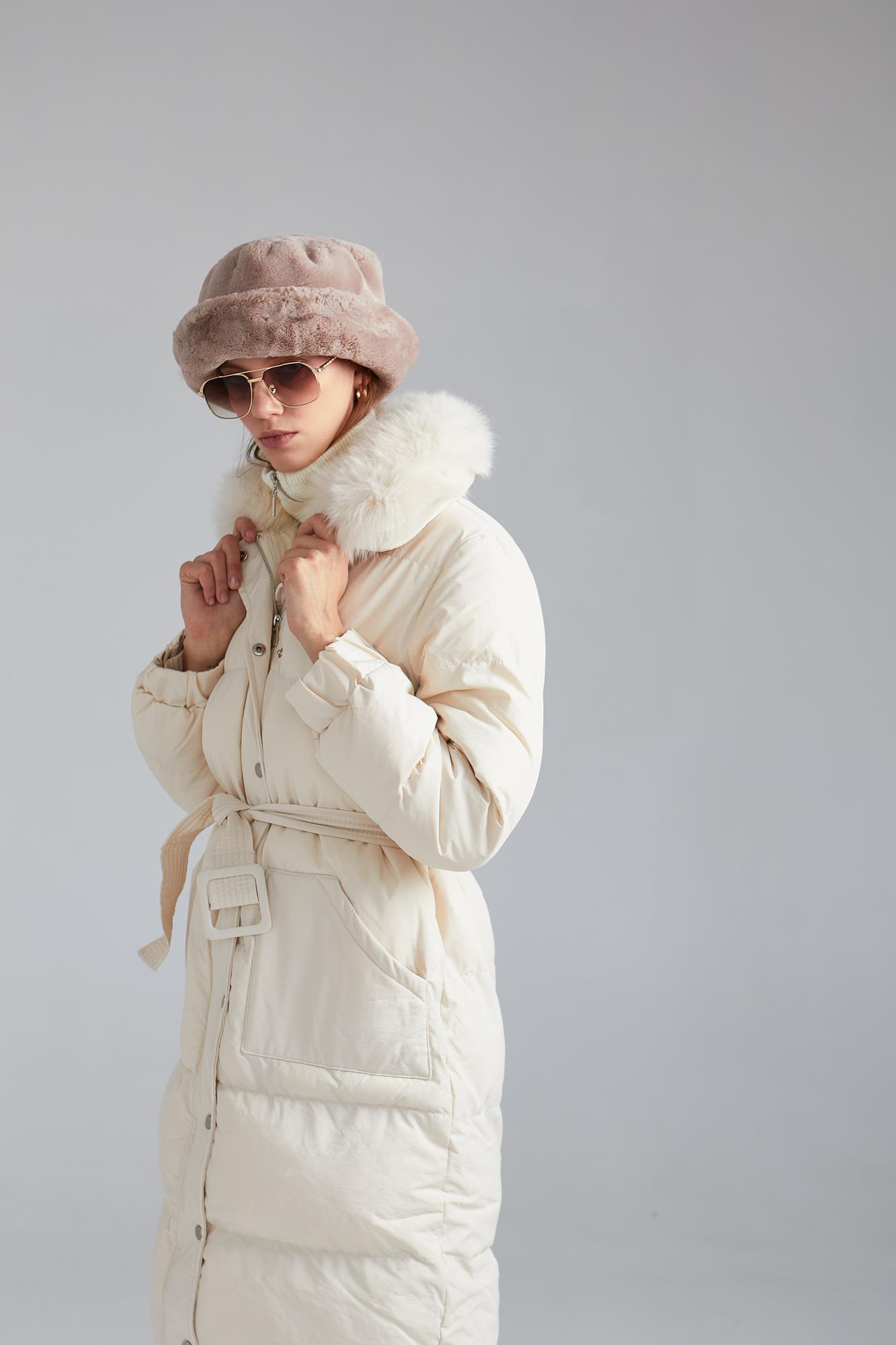 ПУХОВИК С ПОЯСОМ ( МОЛОЧНЫЙ )