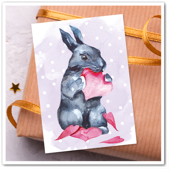 Mini-открытка "Кролик с сердцем"