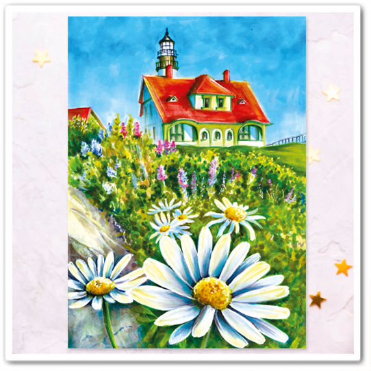 Маяк и цветущий луг