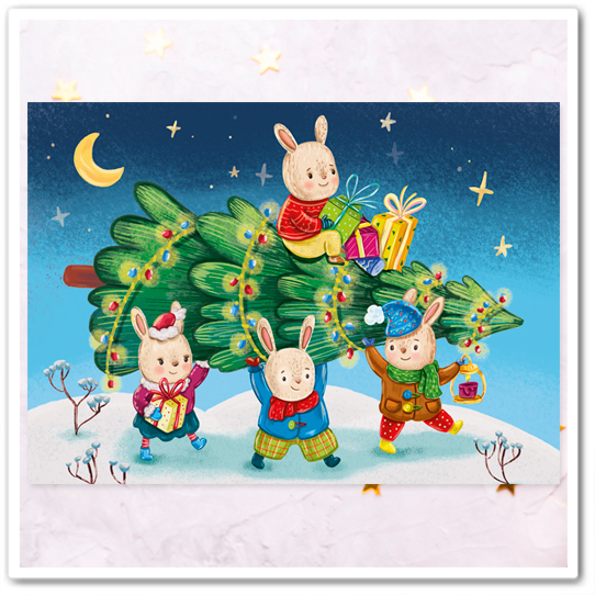 Зайчики несут ёлку