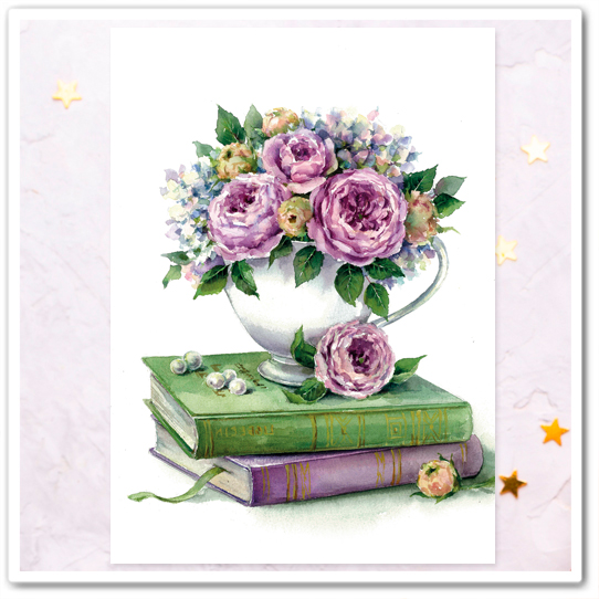 Чаша с розами и гортензиями