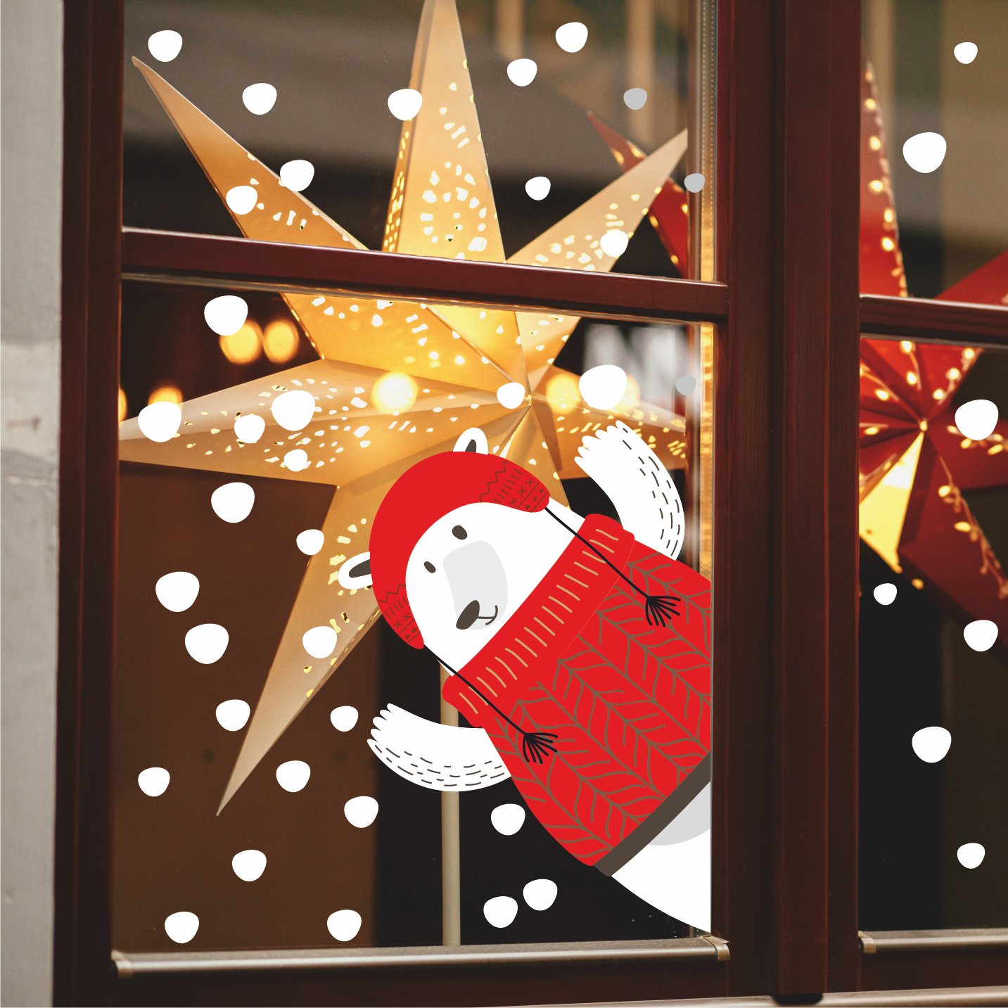 Наклейки на окно новогодние " Медведь в свитере "