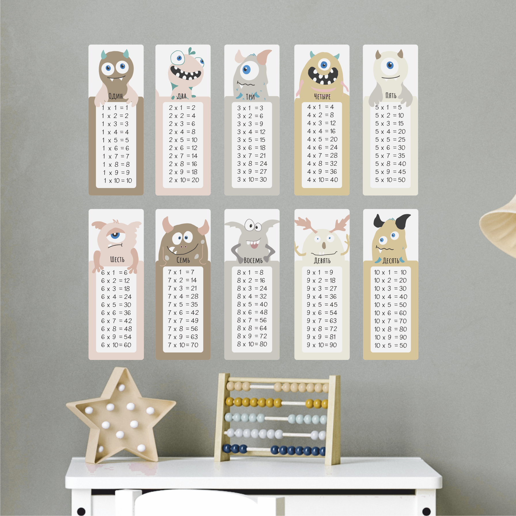 Наклейка на стену Таблица умножения БЕЖЕВЫЙ
