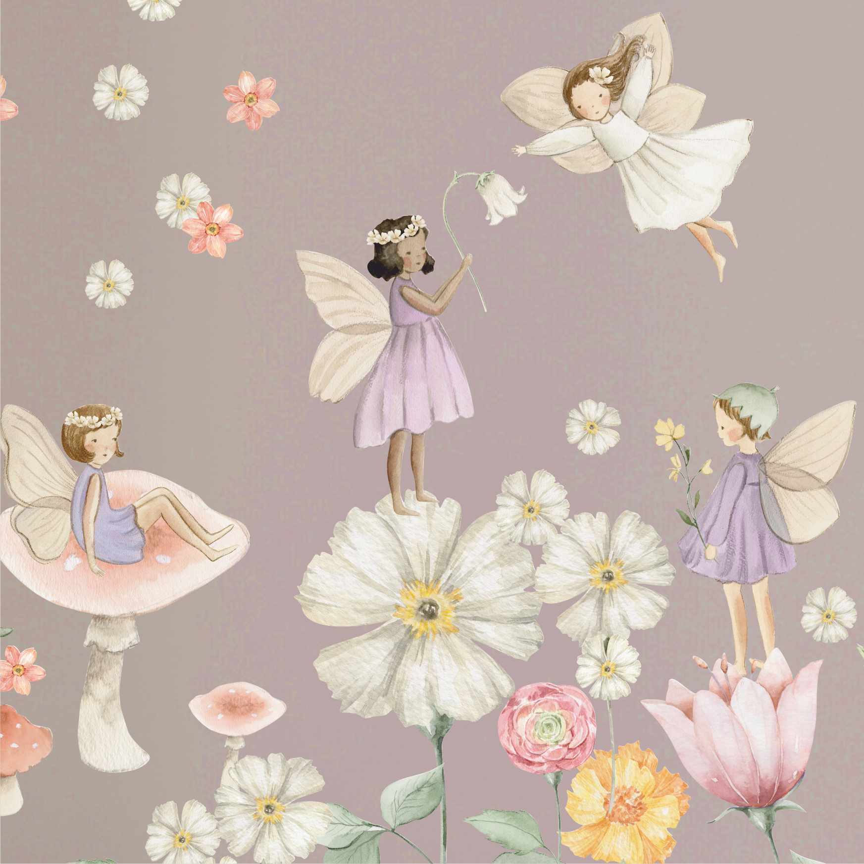 Наклейки на стену "Феи на цветочной полянке"