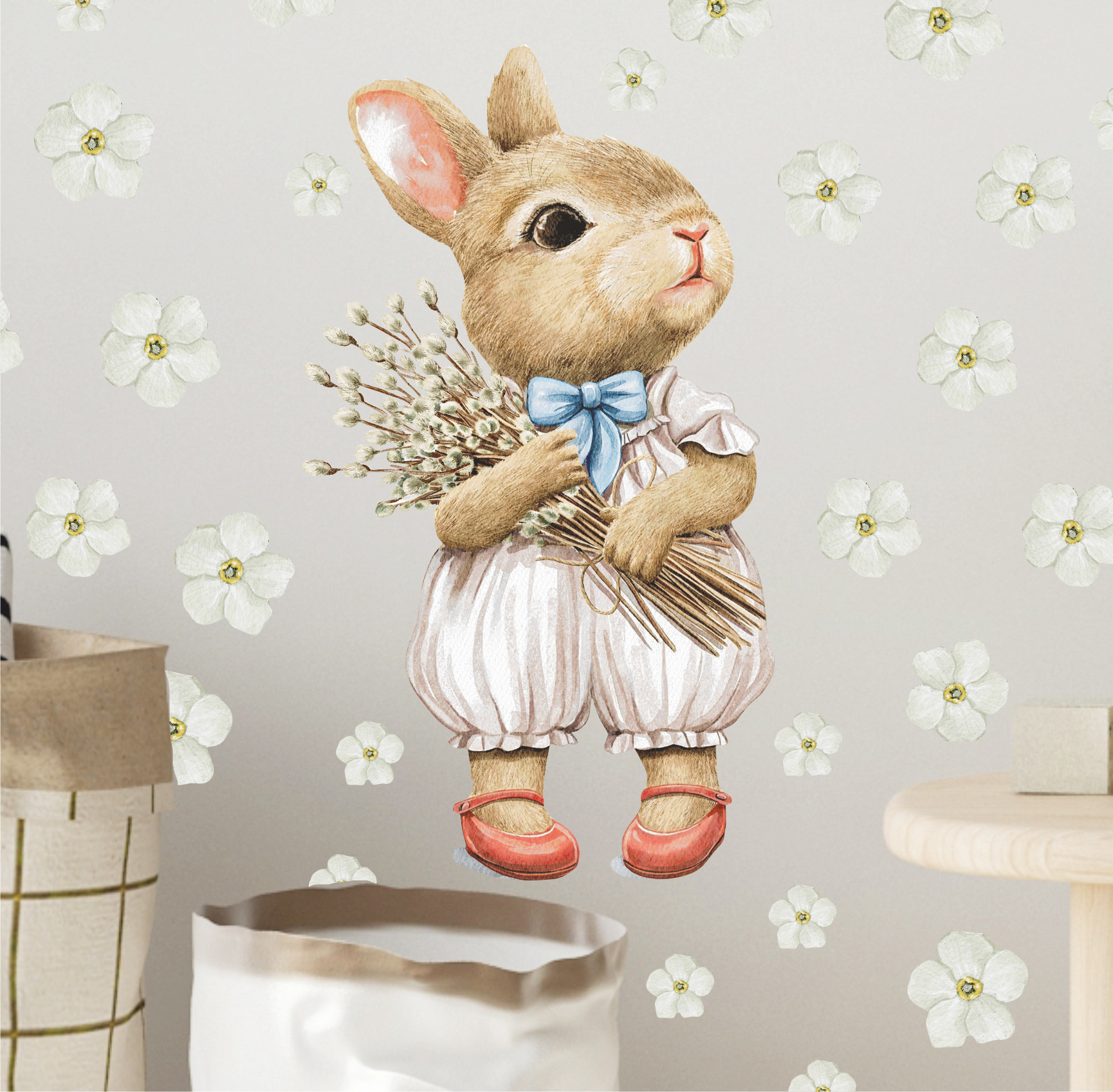 Уценка Наклейки на окно "Зайка с вербой" 32 см